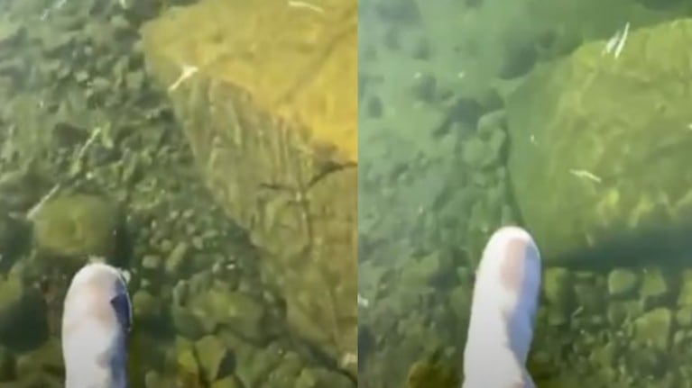 Este pescador experimentó cómo es caminar sobre un lago congelado y lo grabó en vídeo