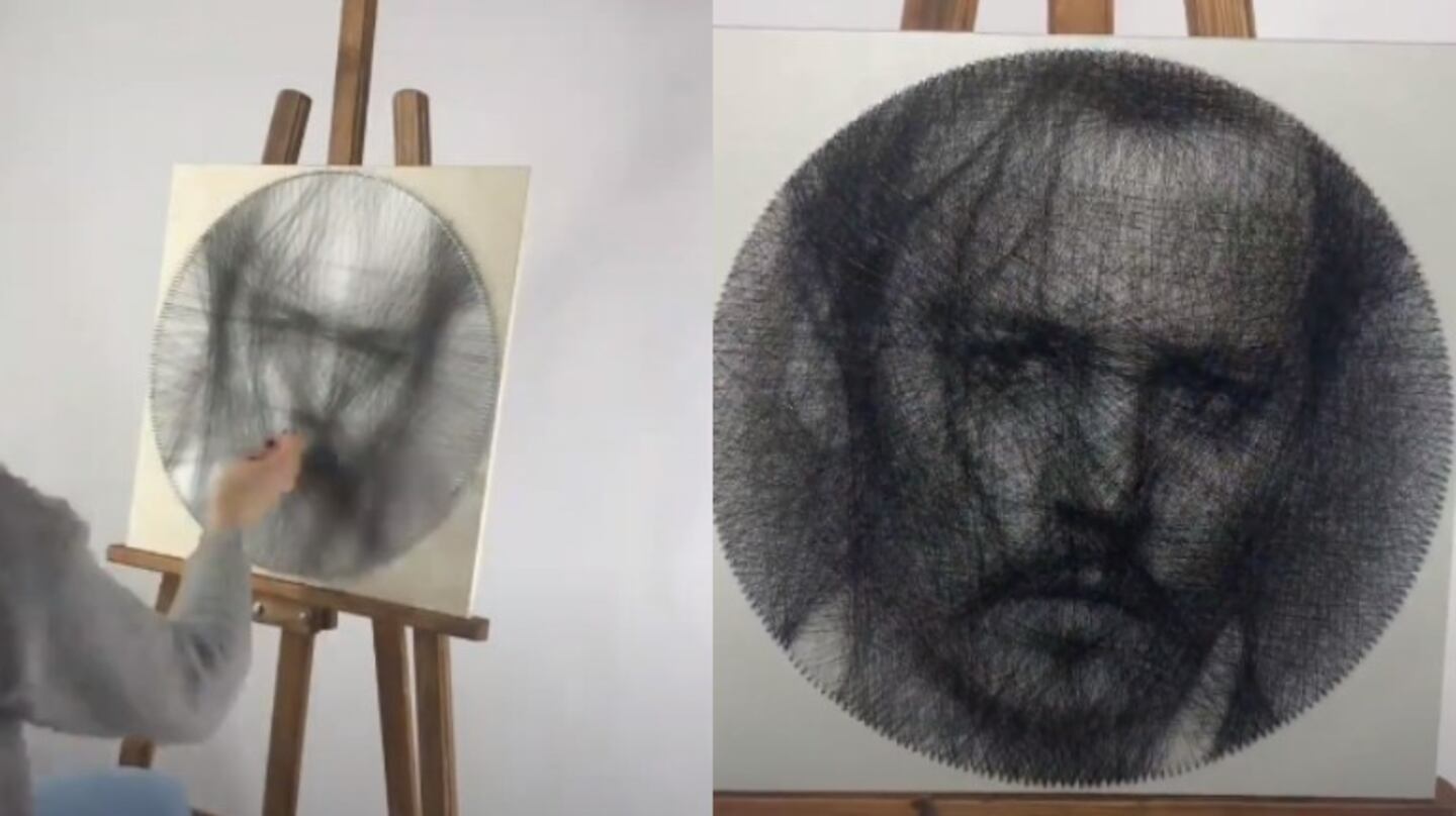 Este retrato de Johnny Depp está hecho exclusivamente con hilo de coser