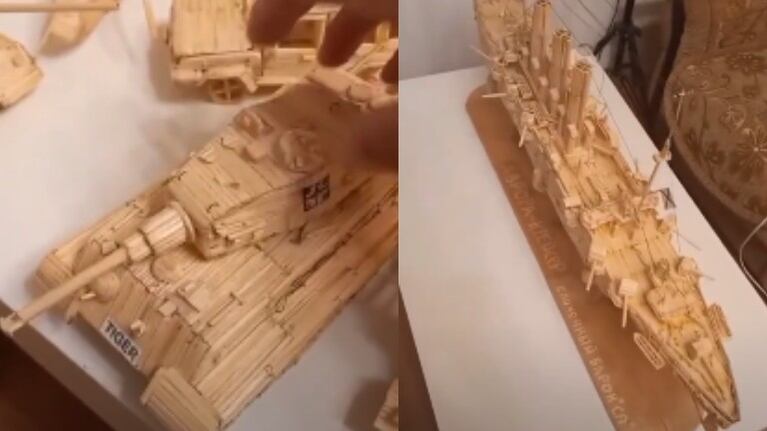 Este ruso se ha hecho muy popular en TikTok publicando réplicas en miniatura de diferentes vehículos hechos con cerillas