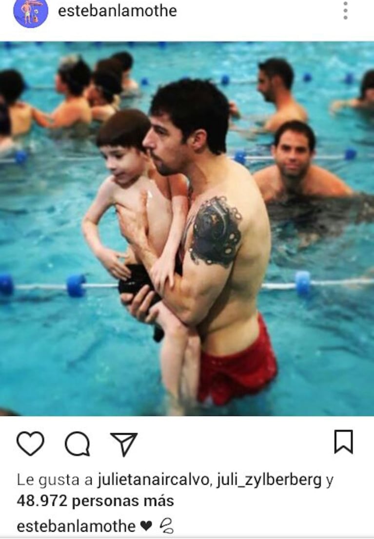 Esteban Lamothe y su tierna foto en una clase de natación con su hijo ¡con "Me gusta" incluido de Julieta Zylberberg!