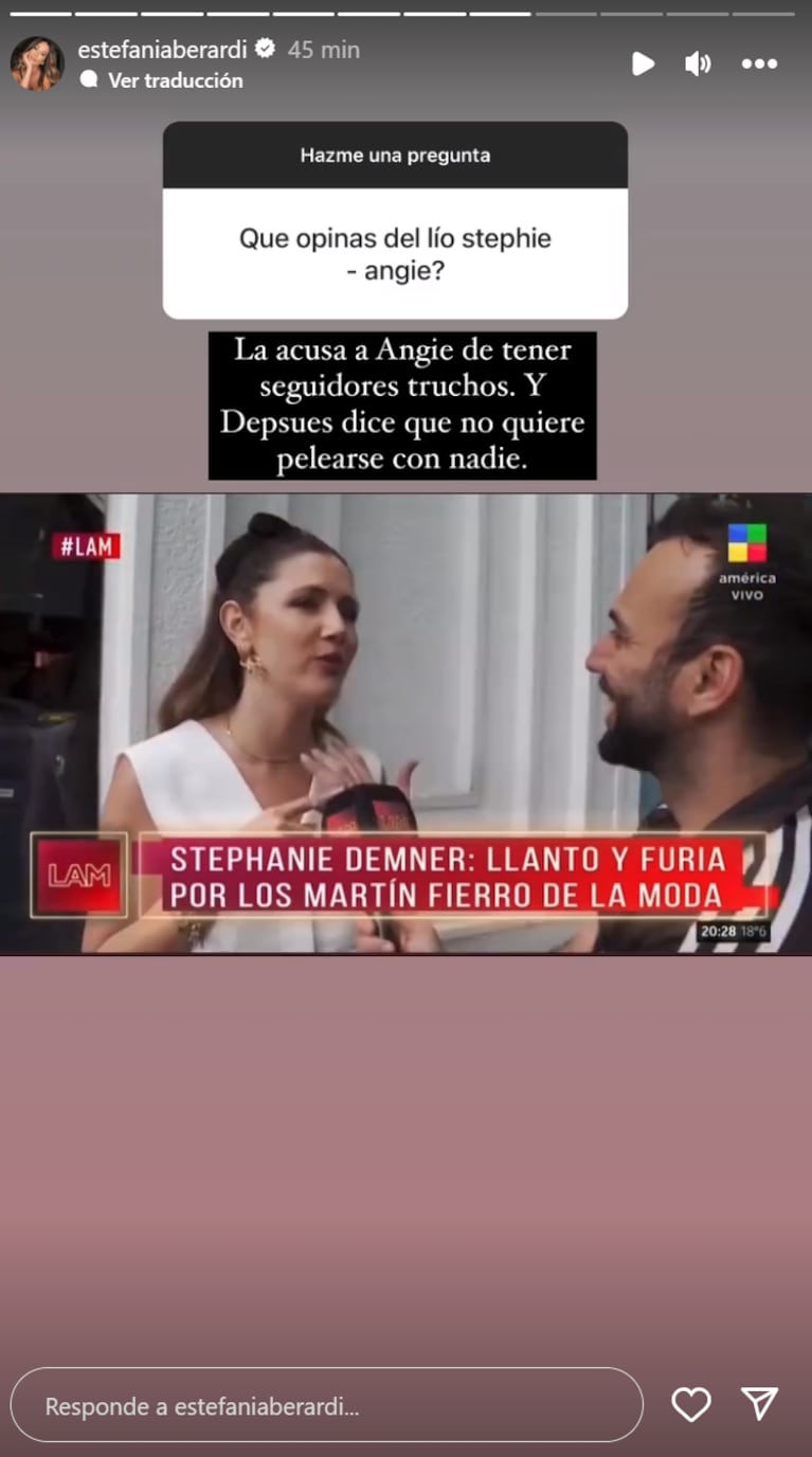 Estefanía Berardi liquidó a Stephanie Demner por apuntar contra Angie Landaburu tras ganarse un Martín Fierro