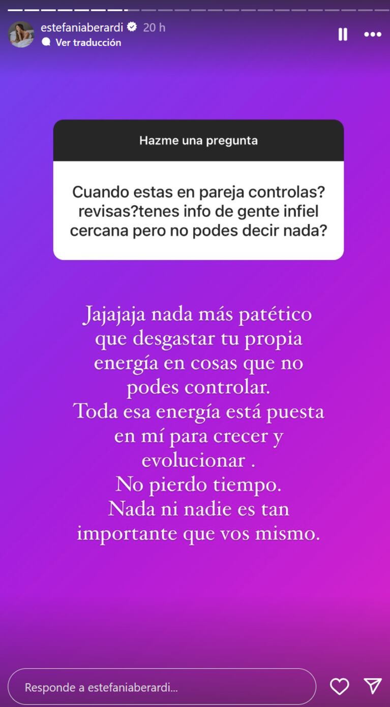 Estefanía Berardi reveló sin filtro si revisa celulares cuando está de novia