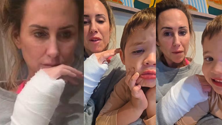 Estefanía Pasquín sufrió un fuerte accidente: el tierno video con su hijo Emilio tras quebrarse el brazo (captuas de Instagram)