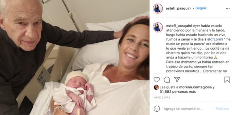 Estefanía Pasquini relató su parto junto a una foto con Alberto Cormillot y su bebé: "Él estaba más asustado que yo"