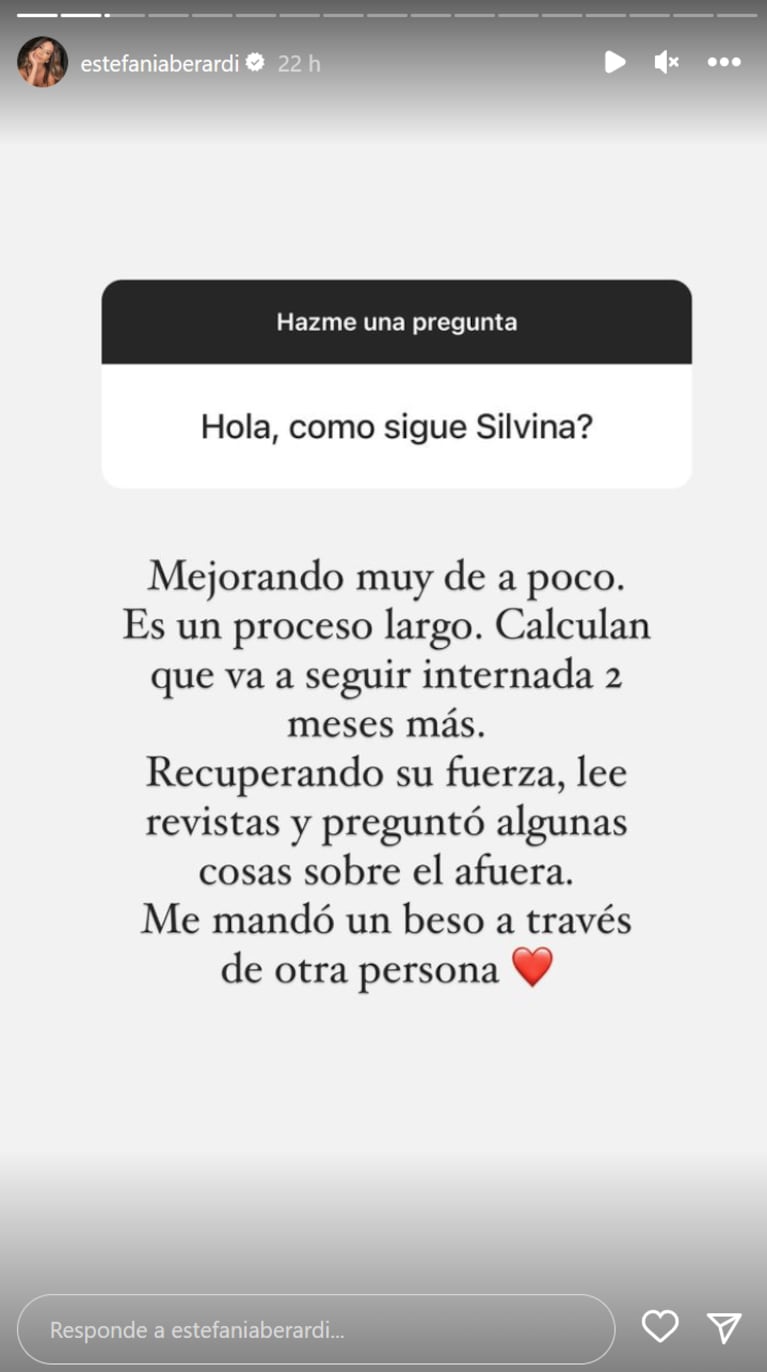 Estefi Berardi dio contundentes detalles sobre la salud de Silvina Luna: “Va a seguir internada dos meses más”