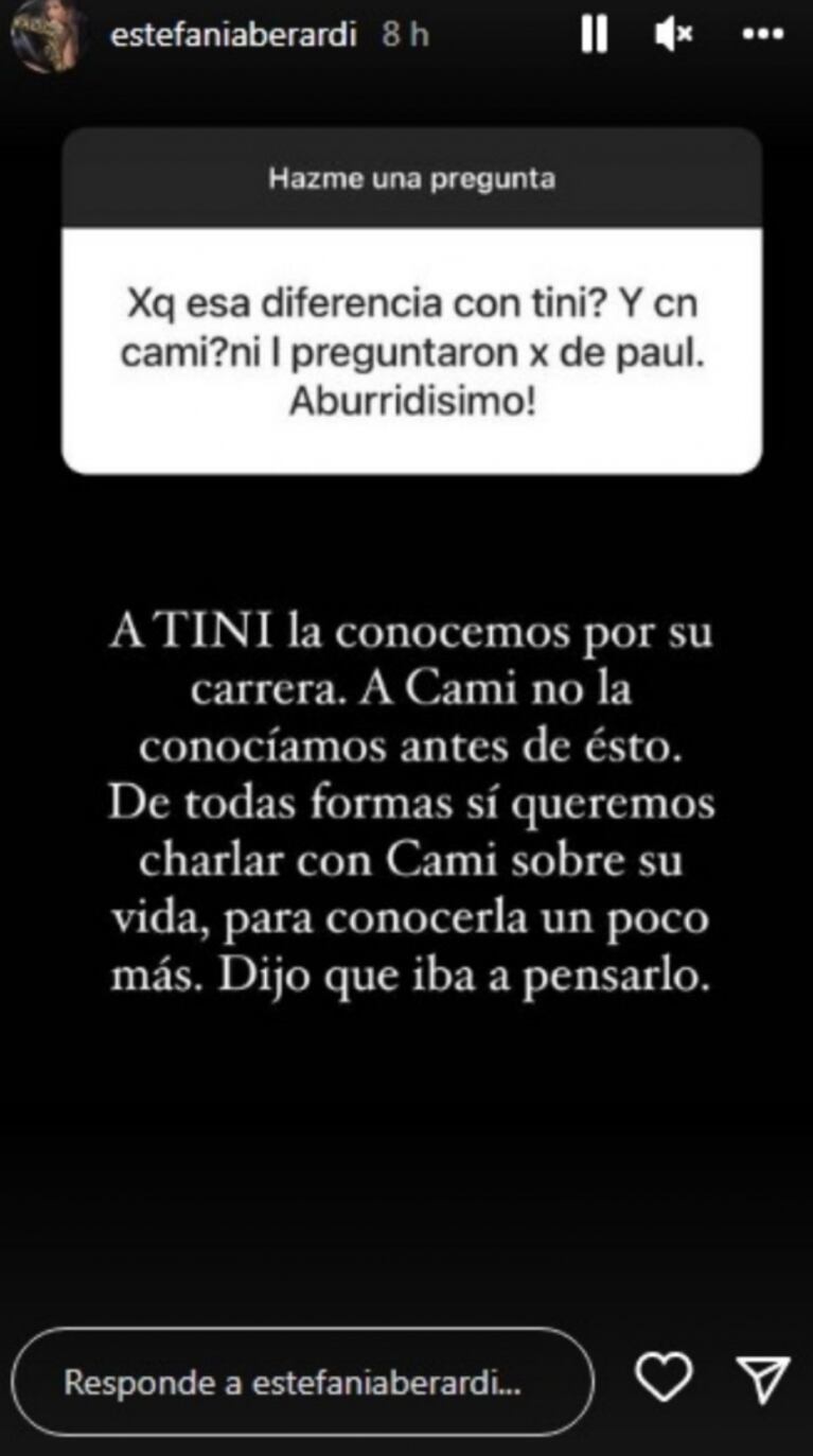 Estefi Berardi explicó por qué no le preguntaron a Tini Stoessel sobre Rodrigo de Paul en LAM