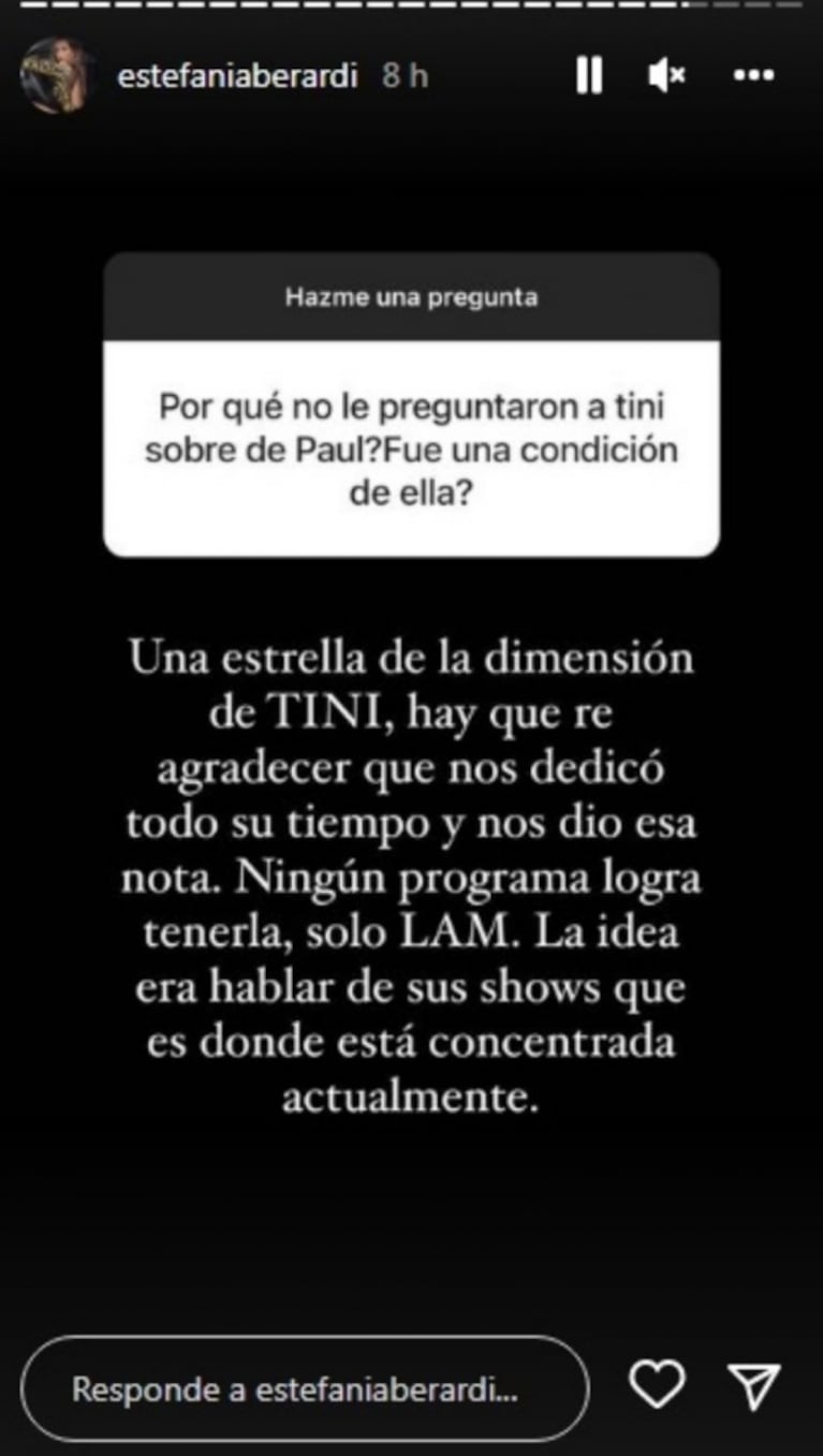 Estefi Berardi explicó por qué no le preguntaron a Tini Stoessel sobre Rodrigo de Paul en LAM