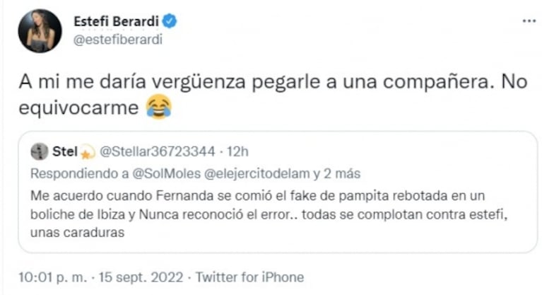 Estefi Berardi fulminó a Fernanda Iglesias tras sus críticas por el falso audio de Lali Espósito