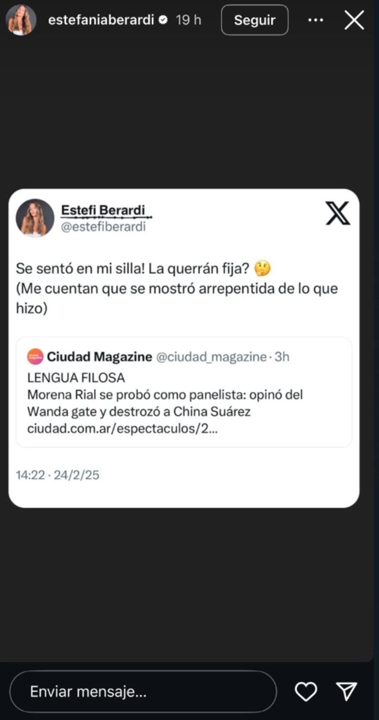 Estefi opinó sobre el debut de More como panelista. Foto: IG | estefaniaberardi