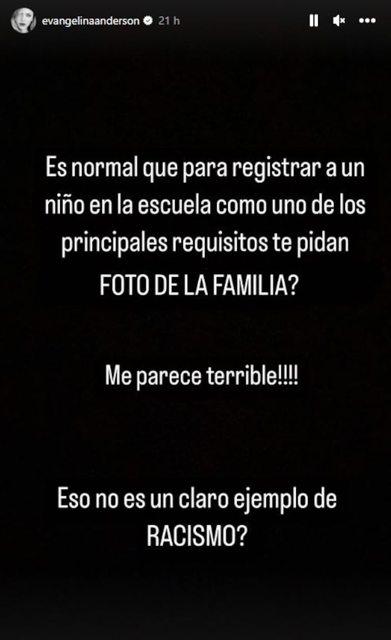 "Esto es racismo": la indignación de Evangelina Anderson por el requisito de un colegio para inscribir a sus hijos