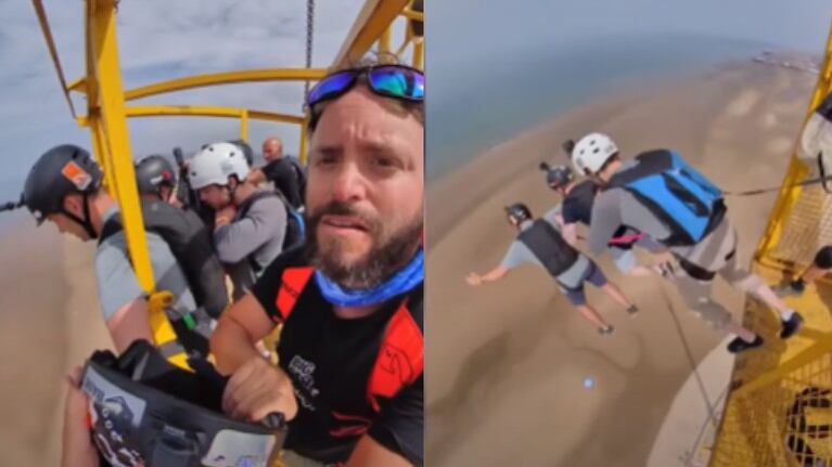 Estos hombres saltan desde una grúa de 120 metros para aterrizar en la playa de Blackpool, en Inglaterra