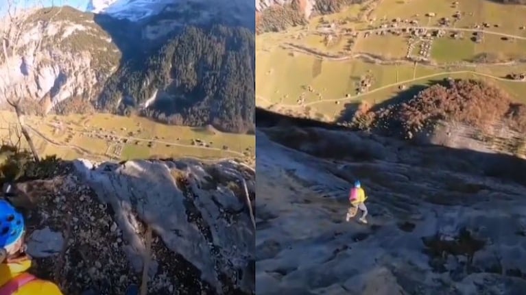  Estos saltadores BASE se lanzan desde una montaña de 500 metros de altura subidos a una escoba
