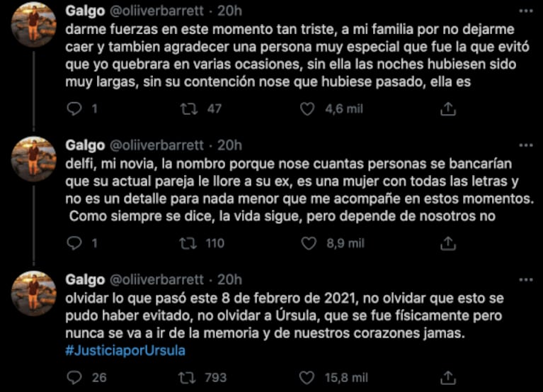 Estremecedora carta pública del exnovio de Úrsula Bahillo: "Siento que tengo que pedir perdón por no haber hecho más"