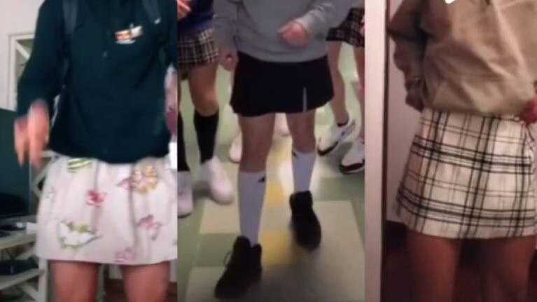 Estudiantes españoles usan pollera para solidarizarse con un compañero