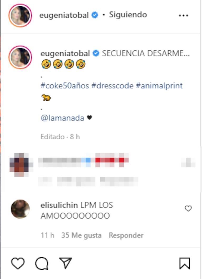 Eugenia Tobal compartió fotos románticas con su marido y Eli Sulichín, la novia de Benjamín Vicuña, les dejo un llamativo mensaje: "Los amo"