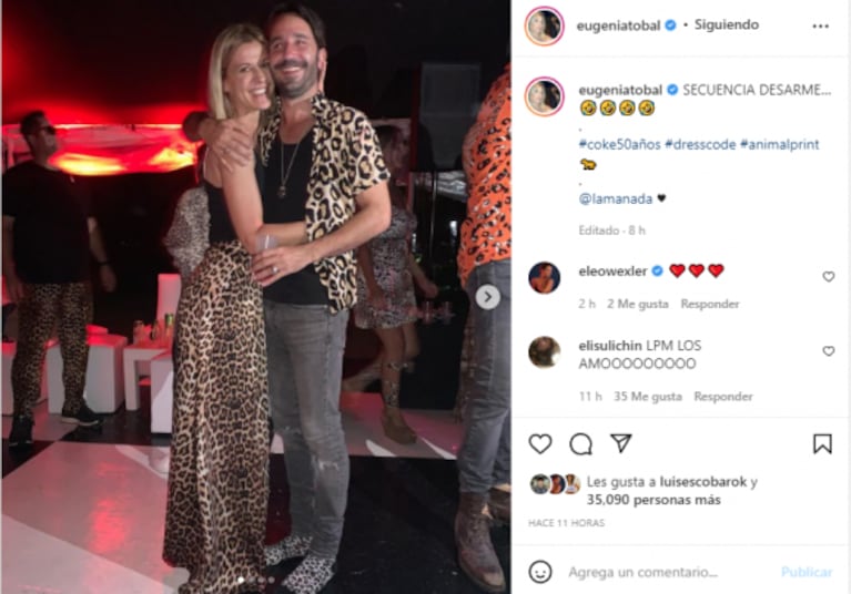 Eugenia Tobal compartió fotos románticas con su marido y Eli Sulichín, la novia de Benjamín Vicuña, les dejo un llamativo mensaje: "Los amo"