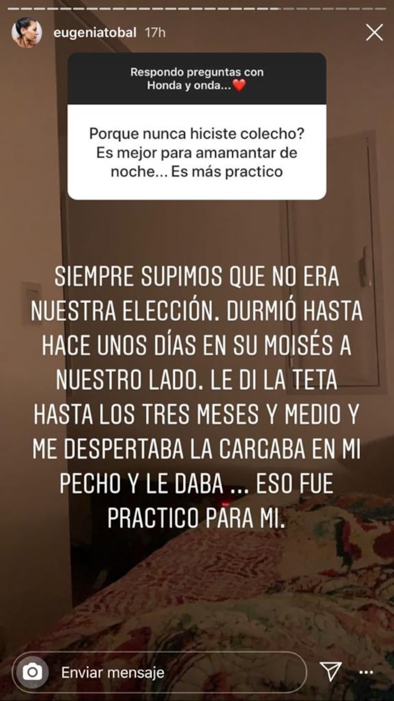 Eugenia Tobal explicó por qué nunca hizo colecho con su hija: "Siempre supimos que no era nuestra elección"