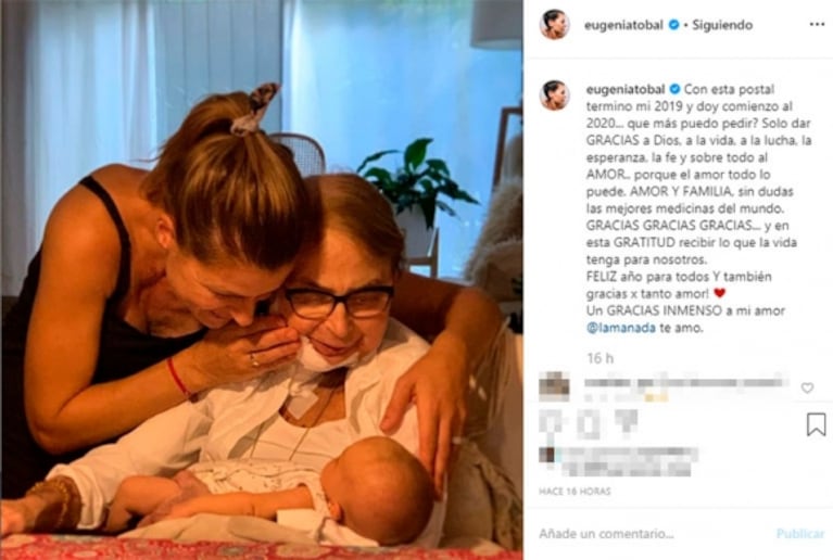 Eugenia Tobal y la foto más conmovedora de su mamá junto a su hija Ema: "Doy gracias a la lucha y al amor"