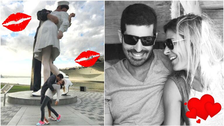 Eugenia Tobal y su novio imitaron el beso más famoso en San Diego (Fotos: Instagram)