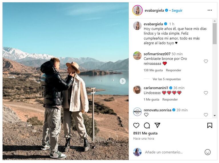 Eva Bargiela le dedicó un emotivo posteo a Gianluca Simeone y sus fans reaccionaron picantes