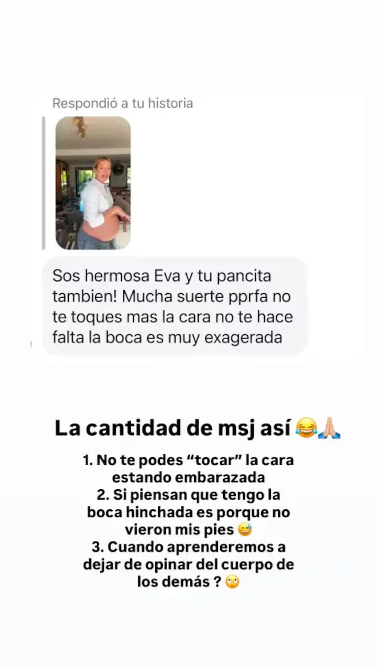 Eva Bargiela respondió las críticas a su cuerpo durante el embarazo (Foto: Instagram)