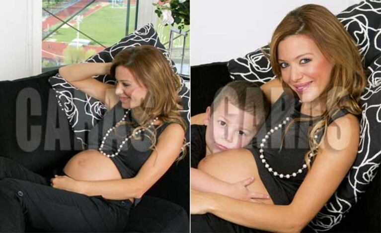 Evangelina Anderson con Bastian y su pancita de seis meses. (Foto: Revista Caras)