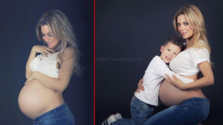 Evangelina Anderson junto a su hijo Bastian, en una sesión de fotos antes de dar a luz a Lola. (Fotos: @evange_anderson)
