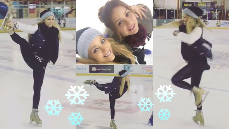 Evangelina Anderson la rompió en la pista de hielo: súper piruetas patinando en una salida de amigas con la Princesita Karina