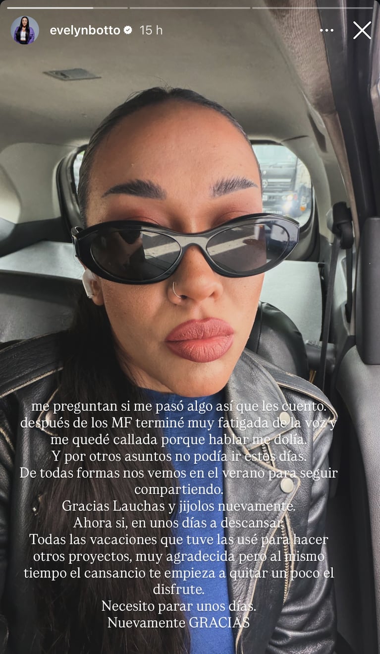 Evelyn Botto habló de su mal momento tras los Martín Fierro de streaming. CRÉDITO: INSTAGRAM