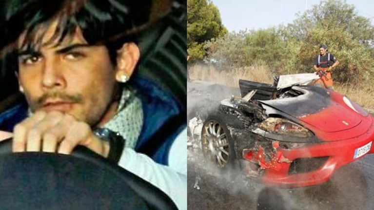 Ever Banega y su Ferrari chamuscada. (Foto: Marca)
