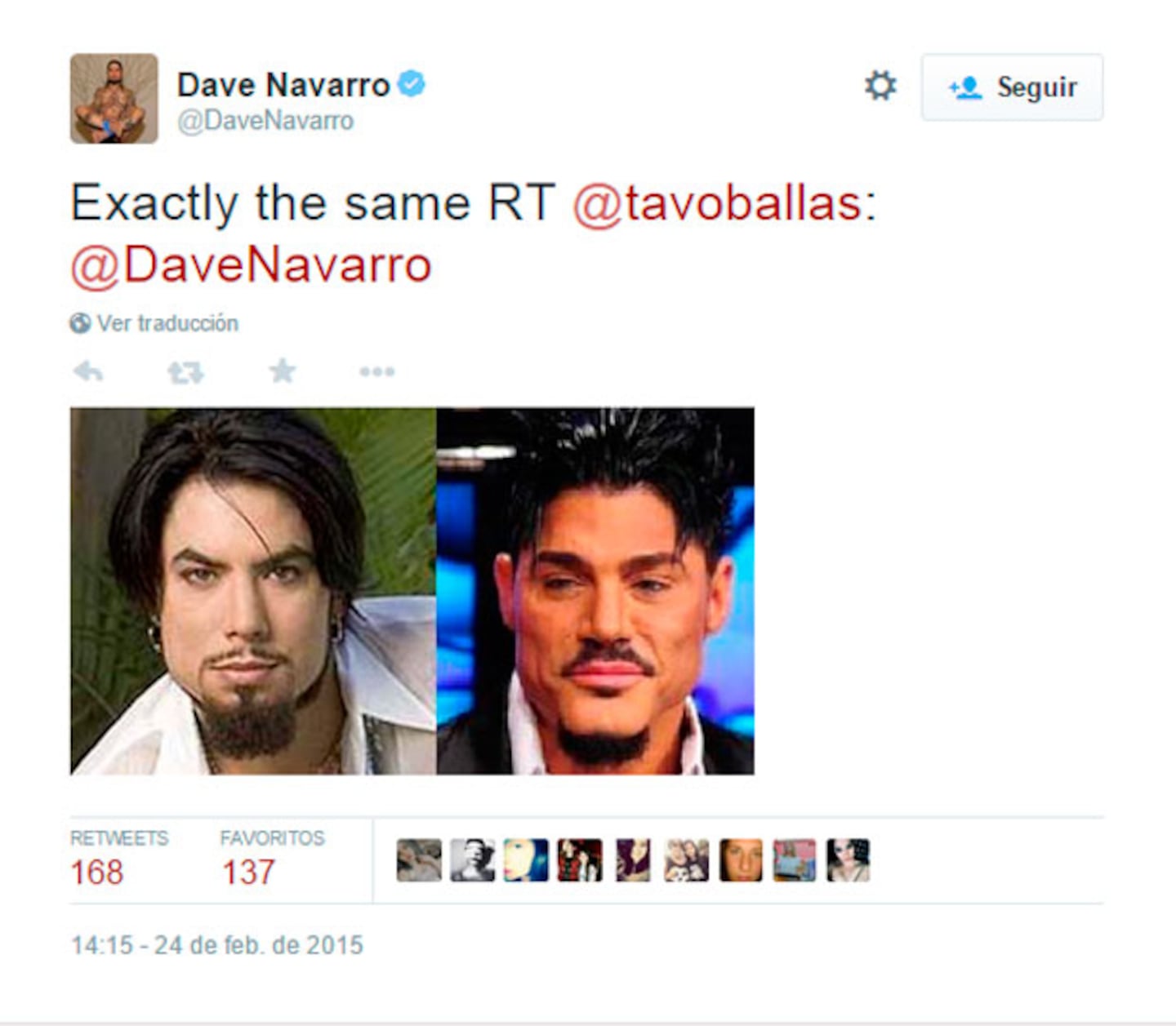 "Exactamente iguales", escribió en Twitter Dave Navarro comparándose con Ricardo Fort: (Foto: Twitter)