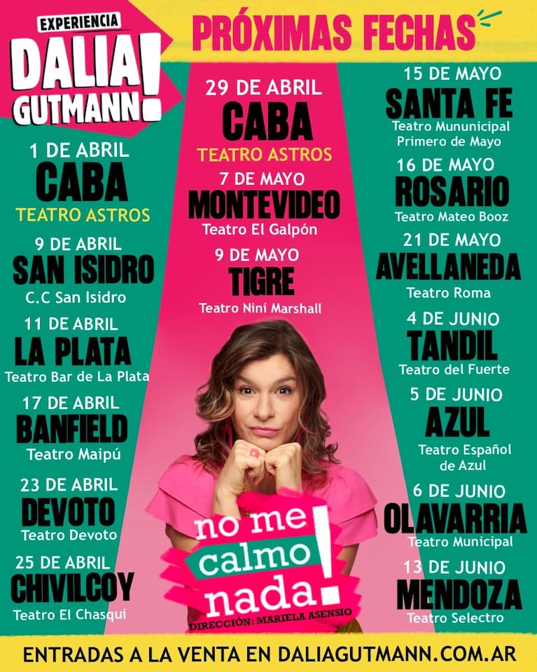“Experiencia Dalia Gutmann: No me calmo nada”: agenda de shows 2026, entradas y ciudades