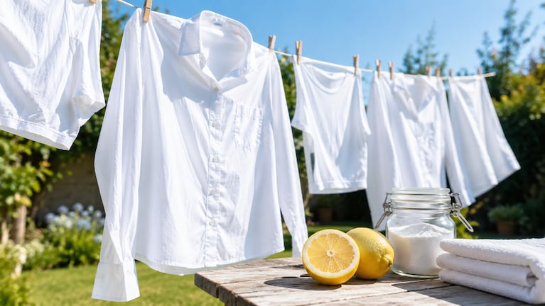 Expertos en limpieza lo recomiendan: mezclar limón con bicarbonato es una solución potente para la ropa. Foto: IA