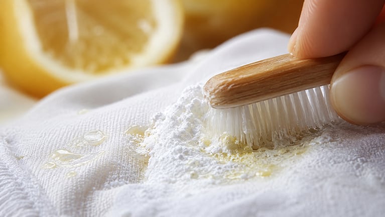 Expertos en limpieza lo recomiendan: mezclar limón con bicarbonato es una solución potente para la ropa. Foto: IA