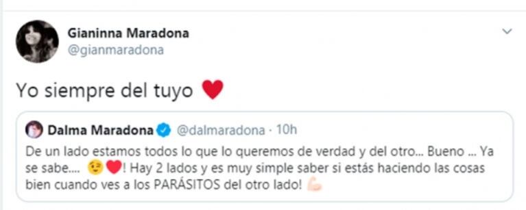 Explosiva frase de Dalma Maradona contra el entorno de Diego: "Del otro lado ves a los parásitos"