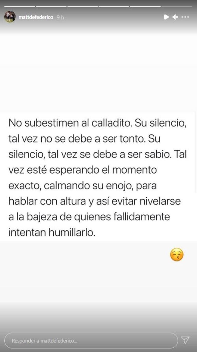 Explosiva frase de Matías Defederico en pleno conflicto con Cinthia Fernández: "No subestimen al calladito"