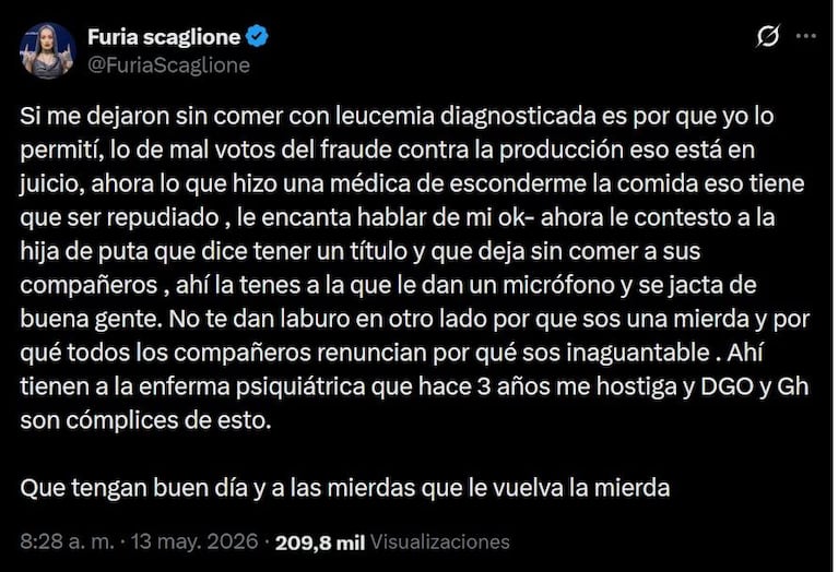 Explosiva pelea entre Furia y Catalina Gorostidi: acusaciones, amenazas y un escándalo por comida en GH. Crédito: X