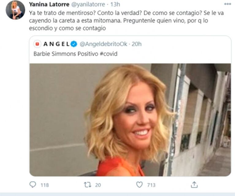 Explosiva reacción de Yanina Latorre tras el covid positivo de Barbie Simons: "Pregúntenle cómo se contagió”