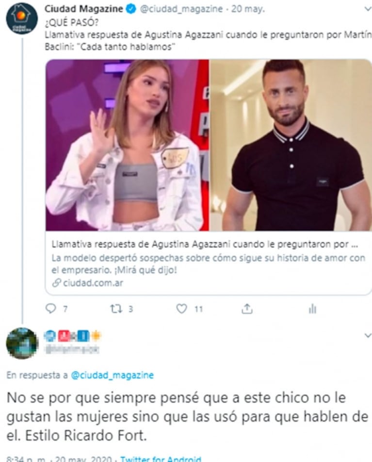 Explosivo "me gusta" de Cinthia Fernández sobre Martín Baclini: "Estilo Fort, no le gustan las mujeres sino que las usó"