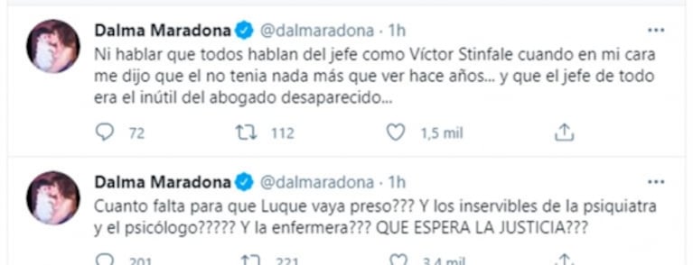 Explosivo mensaje de Dalma Maradona contra Víctor Stinfale: "En mi cara me dijo que él no tenía nada más que ver"
