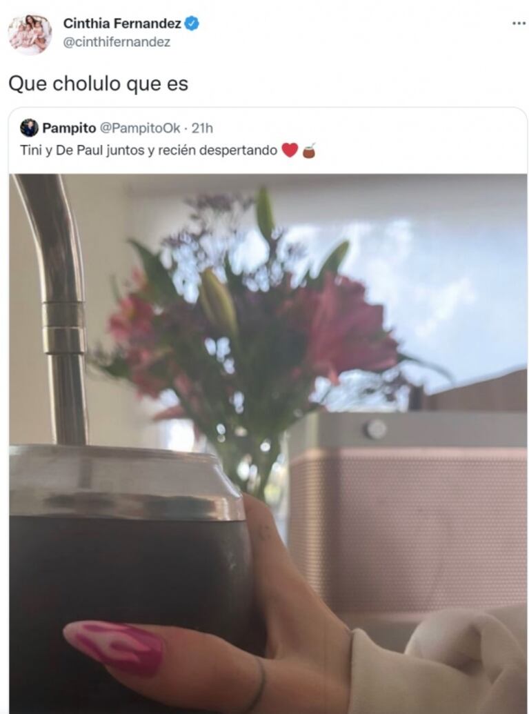 Explosivo tweet de Cinthia Fernández contra Rodrigo de Paul por su foto con Tini Stoessel