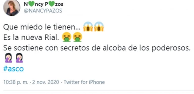 Explosivo tweet de Nancy Pazos ¿contra Yanina Latorre? en medio del escándalo de Lola: "Qué miedo le tienen, es la nueva Rial"