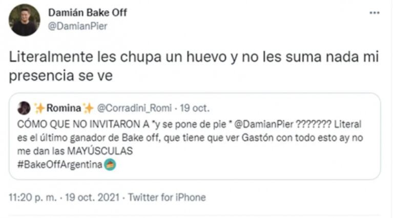 Explosivos mensajes de Damián Basile, el último ganador de Bake Off, contra el programa: "Me odian"