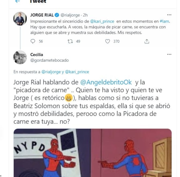 Explosivos retweets de Ángel de Brito contra Jorge Rial y su pasado profesional, tras tildar a LAM como "picadora de carne"