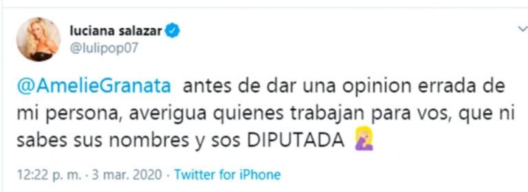 Explosivos tweets de Luciana Salazar contra Amalia Granata mientras la criticaba en LAM: "Banalizás los femicidios y la pedofilia"
