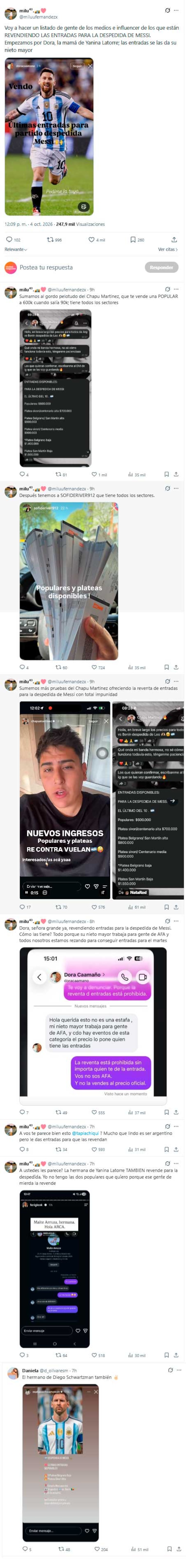 Expusieron a los famosos que estarían revendiendo entradas para la despedida de Lional Messi (Fotos: X.com / @@miluufernandezx)