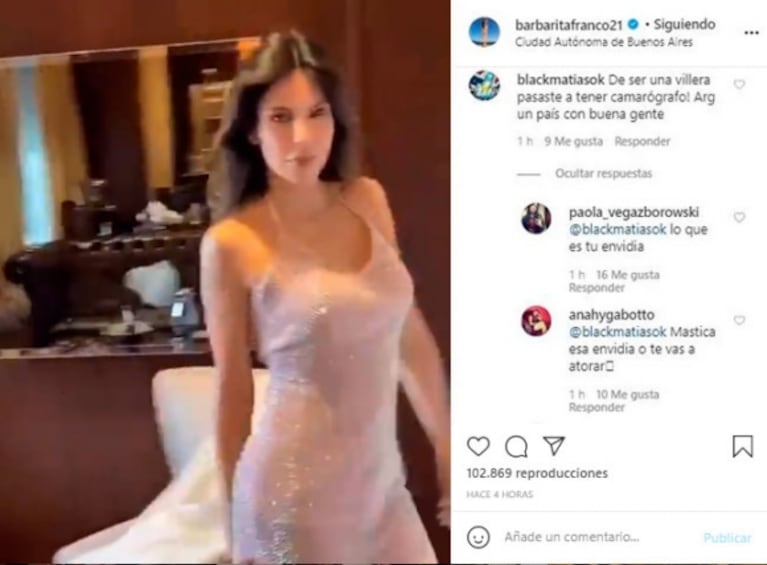 Exquisita respuesta de Barby Franco al desubicado comentario de un seguidor: "De villera a tener camarógrafo"