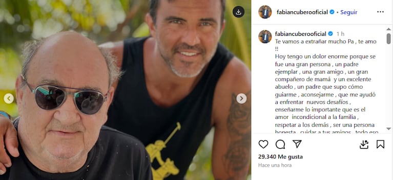 Fabián Cubero despidió a su padre (Foto: Instagram/@fabiancuberooficial).
