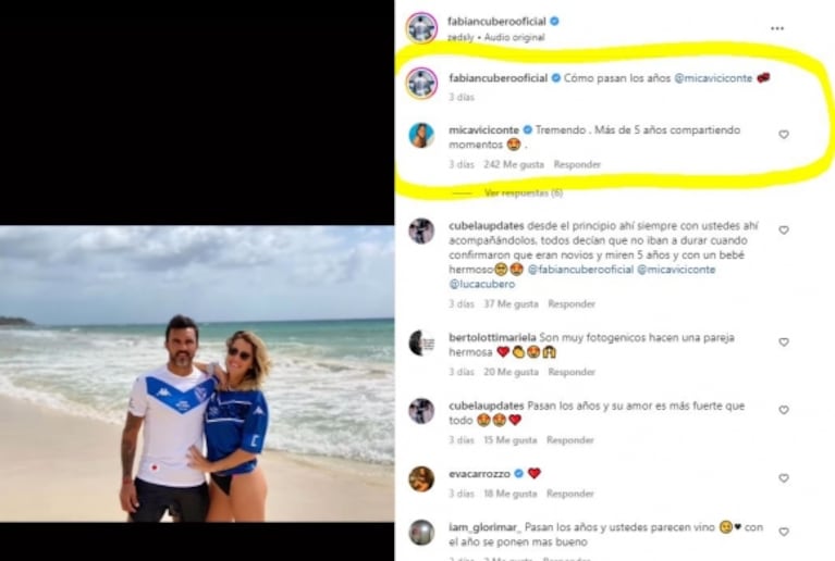 Fabián Cubero le dedicó un romántico posteo a Mica Viciconte por los 5 años de relación