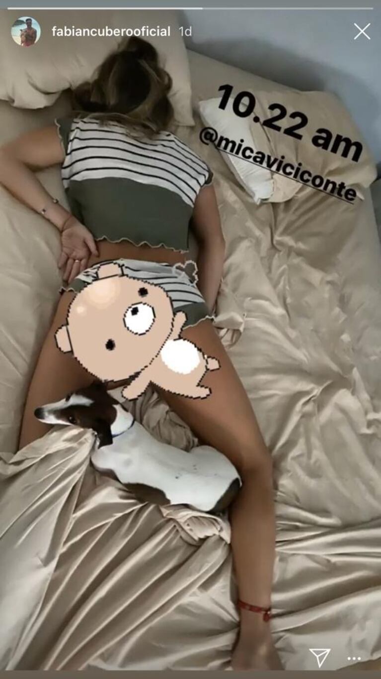 Fabián Cubero mandó al frente a Mica Viciconte con una divertida foto, absolutamente dormida en la cama
